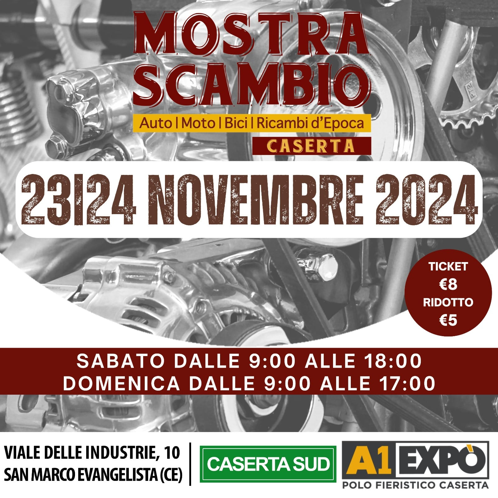 A1Expò – Caserta Sud | Mostra Scambio: auto, moto e ricambi d’epoca in vetrina. Nel museo dell’A1Expò si celebra il 75esimo anniversario del Vespa Club d’Italia